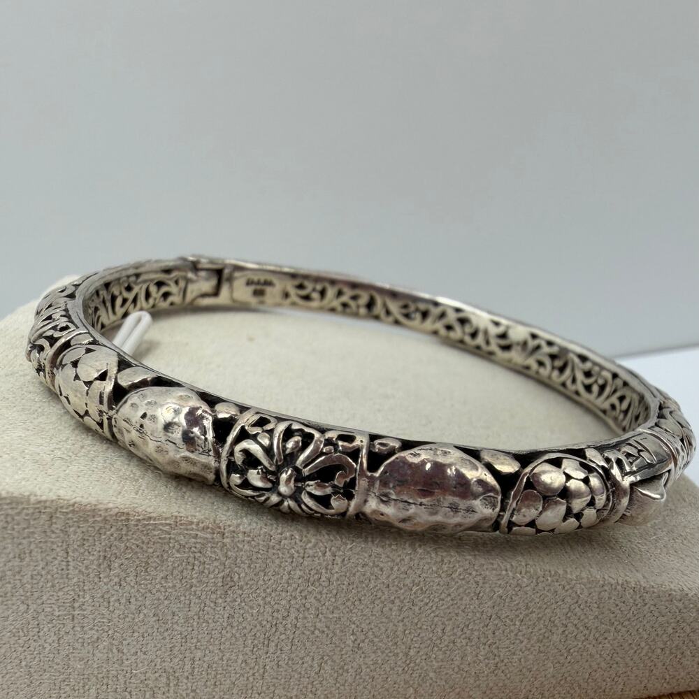 SARDA Janyl Adair 925 Sterling Silver Floral Hinged Bangle Bracelet 23.45g